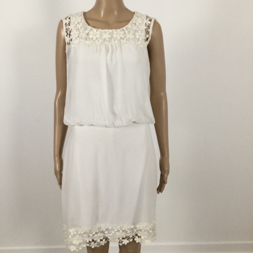 VERA MODA Midi Occasion Dress Off White with Lace Trim